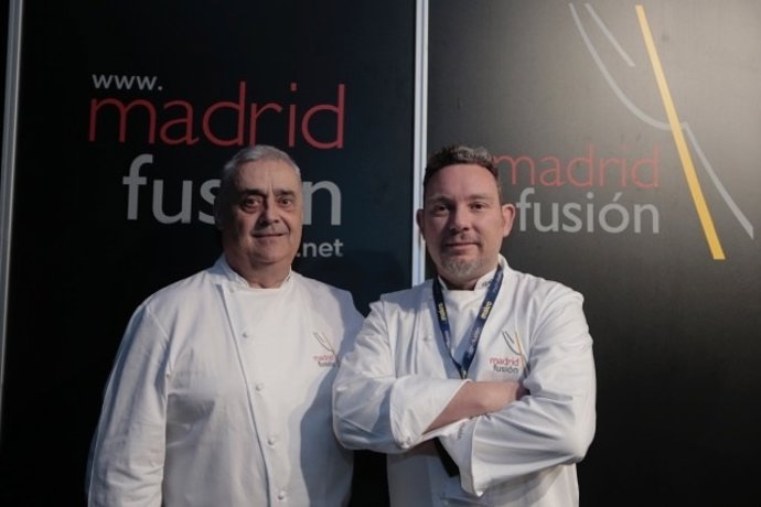 Angel Velasco, de Turrons Vicens, y Albert Adrià, el lunes en Madrid Fusión.