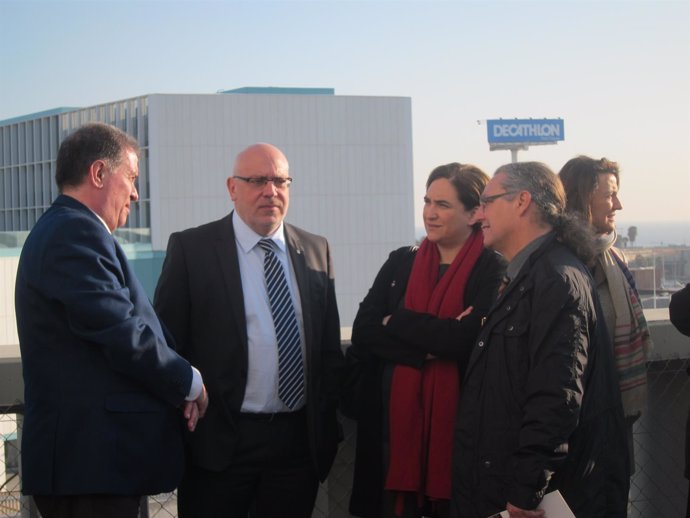 J.Callau, J.Baiget, A.Colau y E.Fossas, en una visita a la UPC