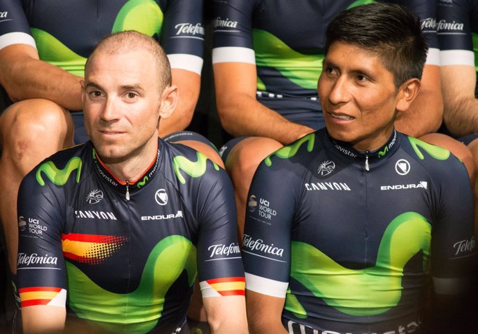 Alejandro Valverde junto a Nairo Quintana en la presentación del equipo 