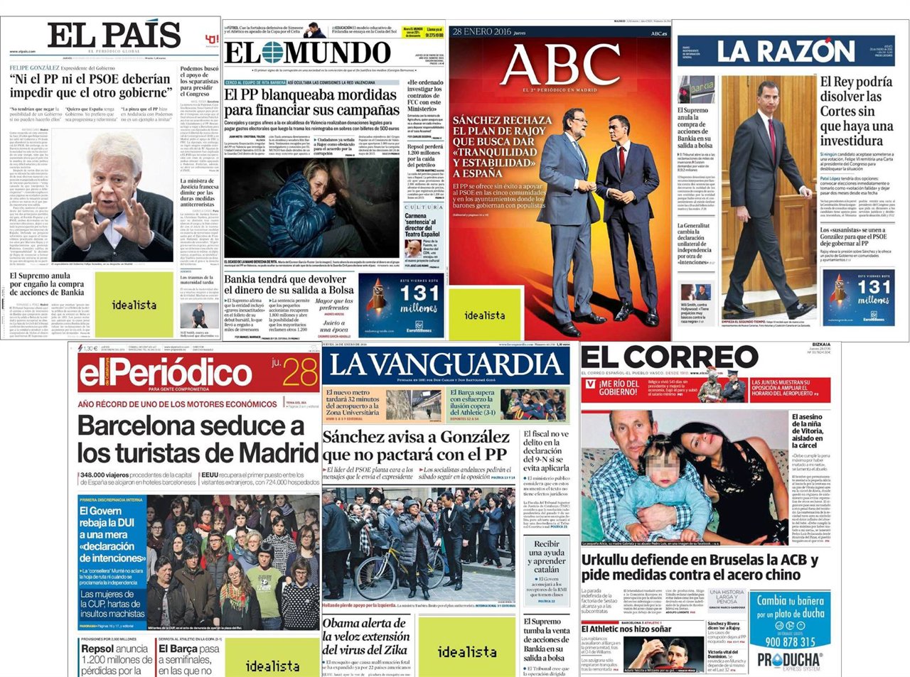 Portadas de los periódicos de este jueves, 28 de enero