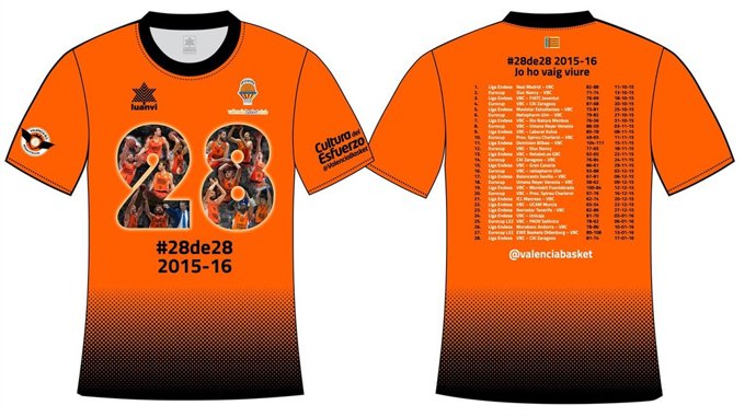 Camiseta conmemorativa del Valencia Basket por el 28-0