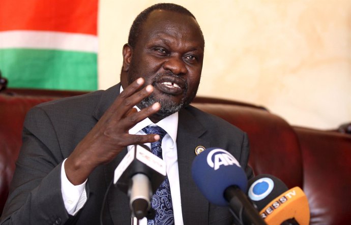 Machar addresses a news conference in Ethiopia's capital Addis Ababa