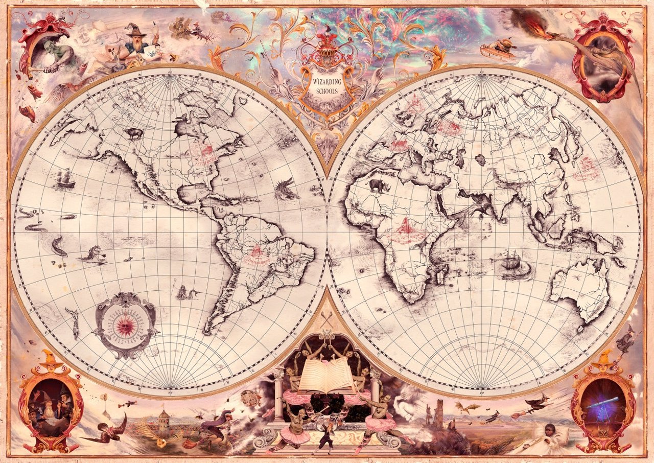 Mapa con todas las escuelas de magia en Harry Potter