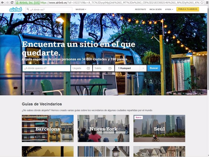 Página web de Airbnb