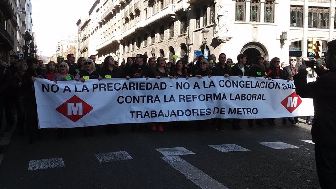 Manifestación de trabajadores del Metro de Barcelona