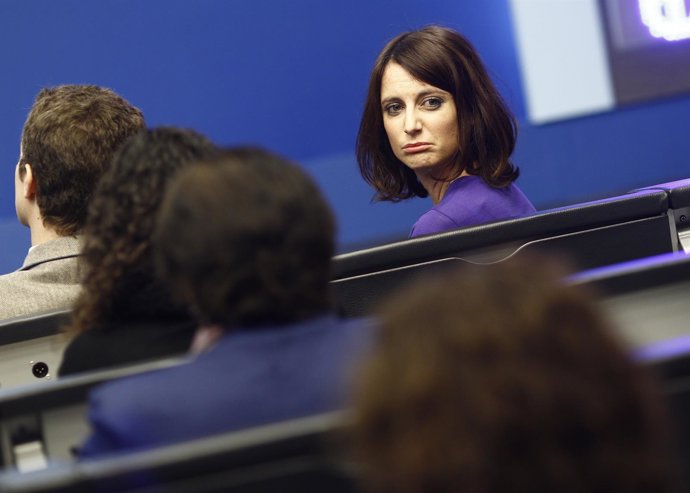 Andrea Levy en la sede del PP