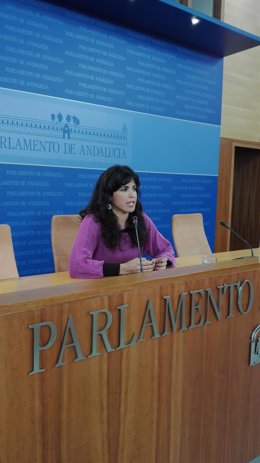 La secretaria general de Podemos Andalucía, Teresa Rodríguez, en rueda de prensa