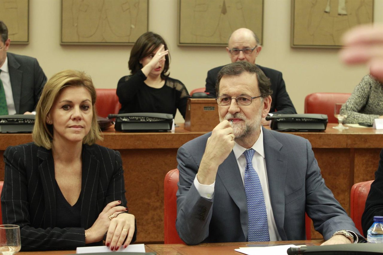 Rajoy y Cospedal en la reunión del Grupo Parlamentario del PP