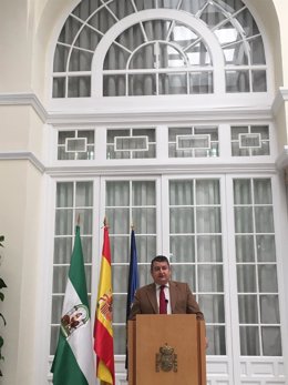 El delegado del Gobierno en Andalucía, Antonio Sanz, en rueda de prensa