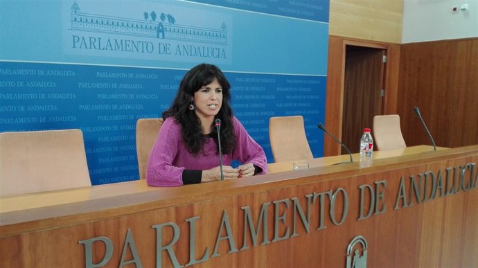 La secretaria general de Podemos Andalucía, Teresa Rodríguez, en rueda de prensa