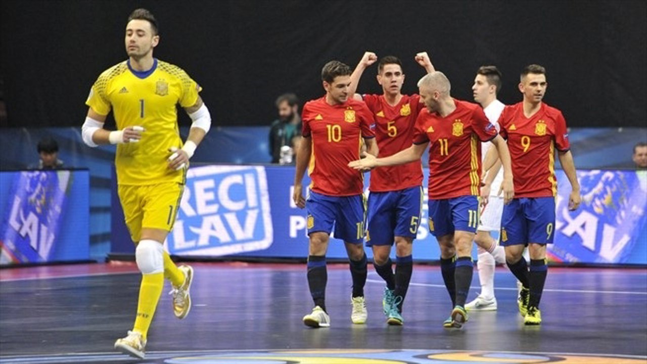 La selección española de fútbol sala. Paco Sedano en primer plano
