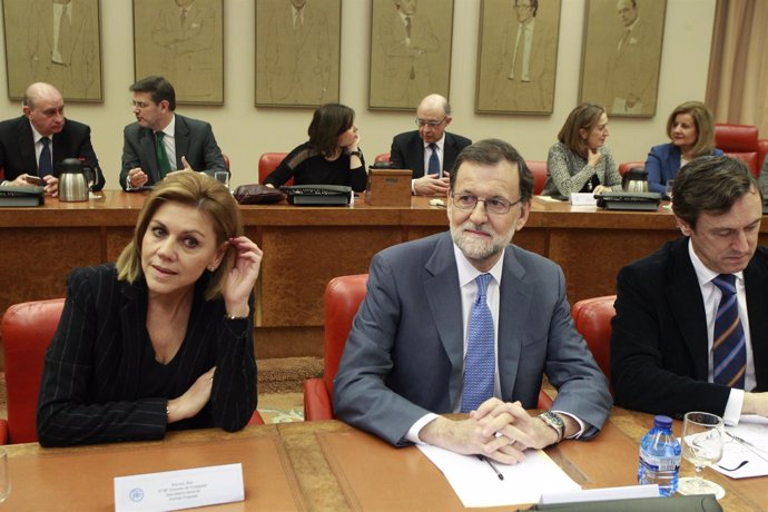 Rajoy y Cospedal en la reunión del Grupo Parlamentario del PP