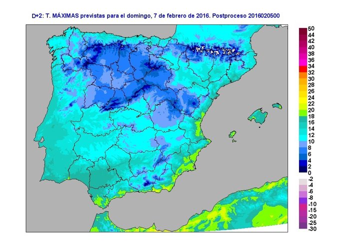 Temperaturas máximas previstas para el domingo 7 de febrero