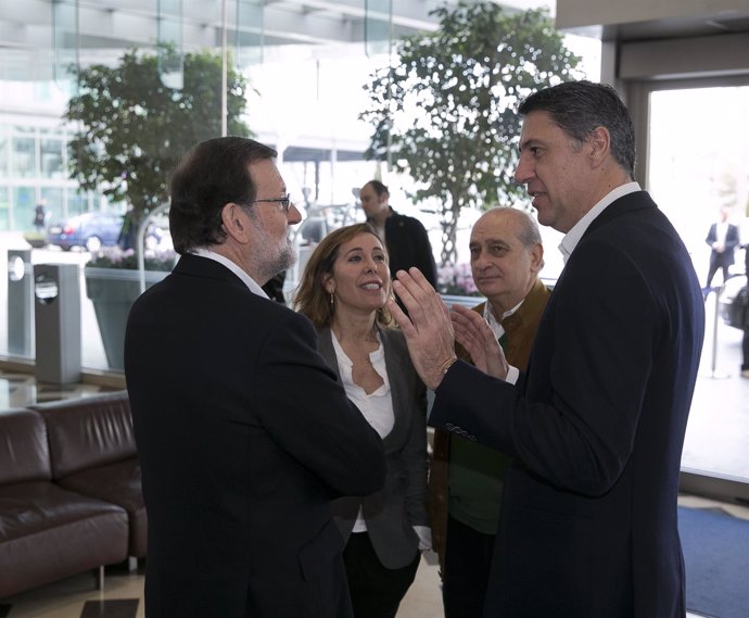 Mariano Rajoy, Xavier Albiol y Alicia Sánchez Camacho en una reunión del PP