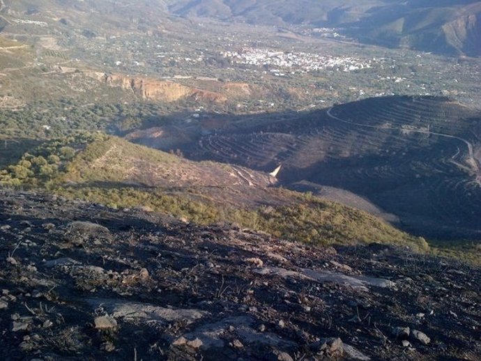 Imagen del Infoca de uno de los incendios forestales en Lanjarón (Granada)