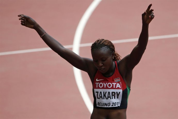Zakary gestures after her women's 400 metres heat at the 15th IAAF World Champio