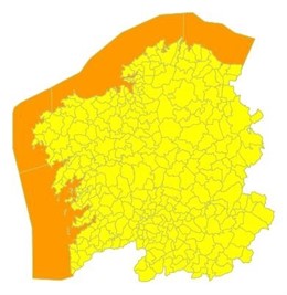 Alerta naranja en costa y amarilla por viento en Galicia Meteogalicia