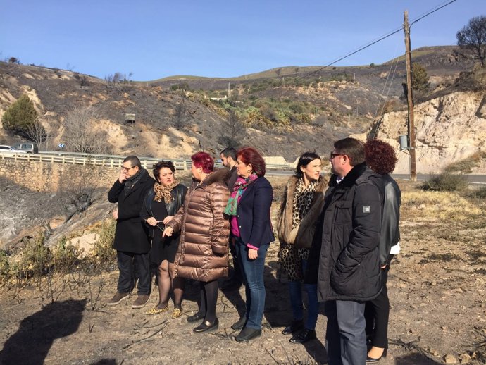 Miembros del PSOE visitan las zonas afectadas por los incendios 