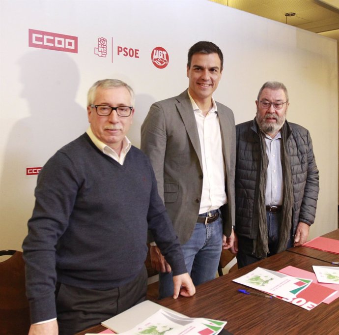 Pedro Sánchez se reúne con Cándido Méndez e Ignacio Fernández Toxo