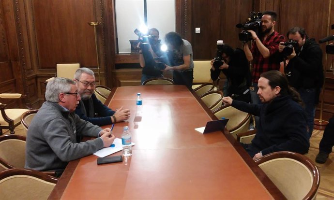 Cándido Méndez, Ignacio Fernández Toxo y Pablo Iglesias