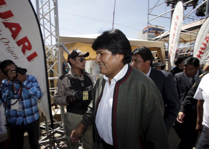 Bolivia's President Evo Morales arrives for the annual brass band festival to ki