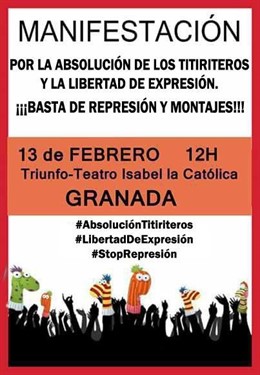 Iamgen del cartel convocante de manifestación por los titiriteros arrestados