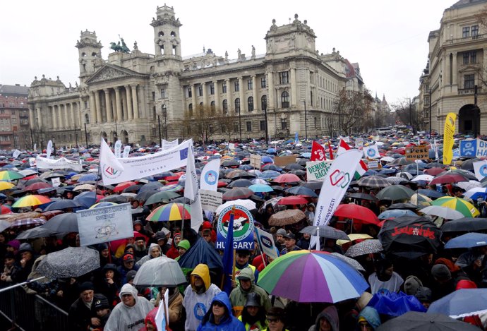Manifestación de profesores en Budapest