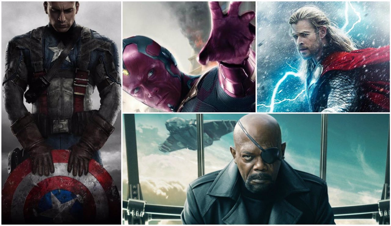 Collage fase 3 Marvel, Capitán América, Thor Visión, Nick Furia
