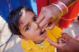 Niño recibe la vacuna de la polio
