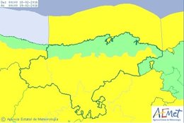 Mapa de avisos para este jueves