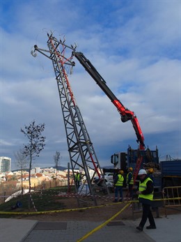 Retirada de una línea eléctrica en el Parc de Vallparadís de Terrassa
