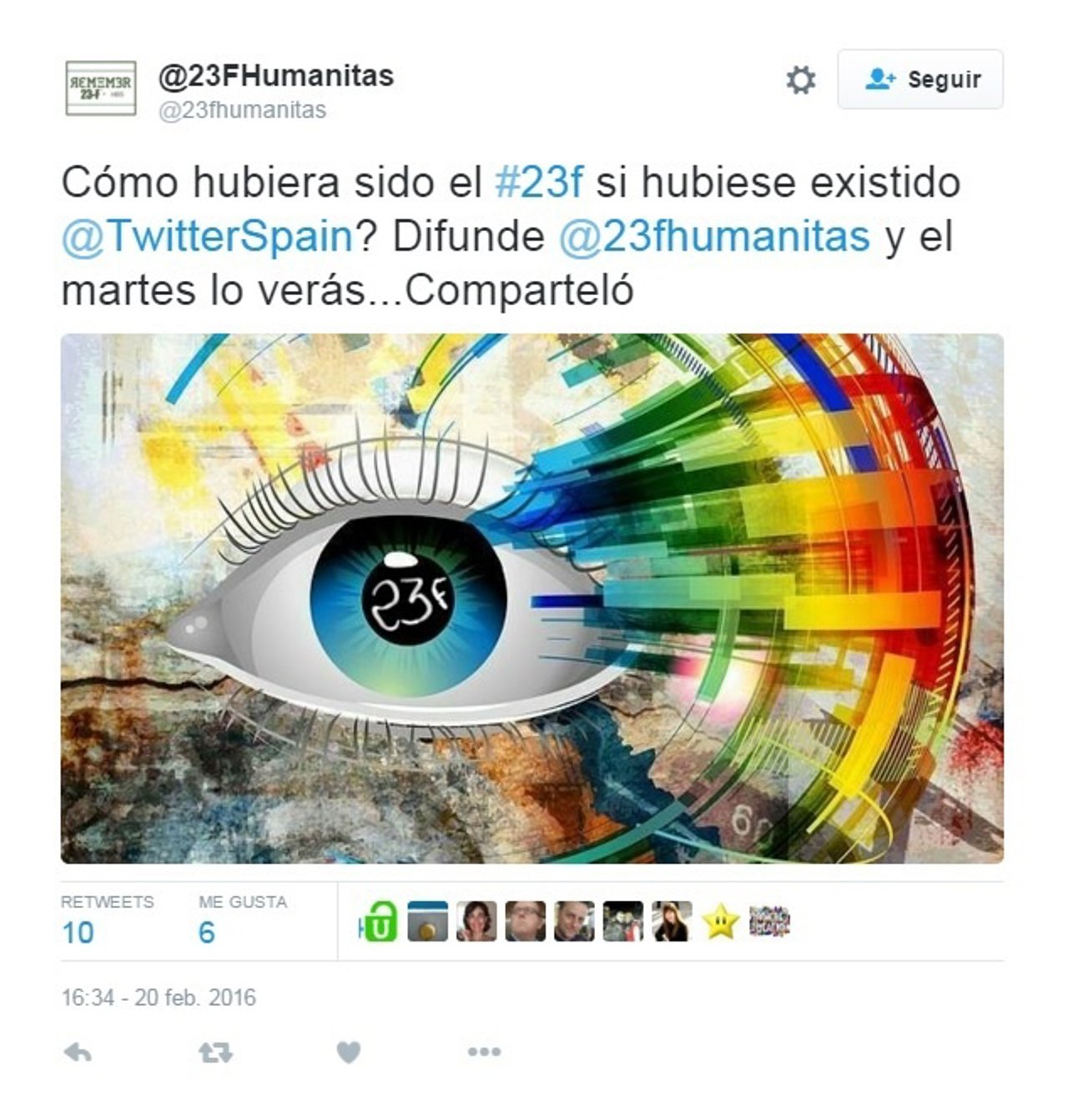 Captura de Twitter sobre iniciativa del colegio Humanitas (Madrid) del 23-F