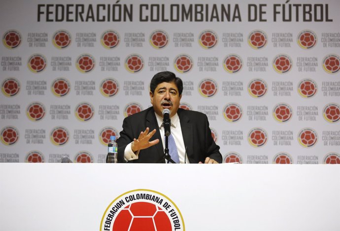 Colombian soccer federation president Luis Bedoya speaks during a news conferenc