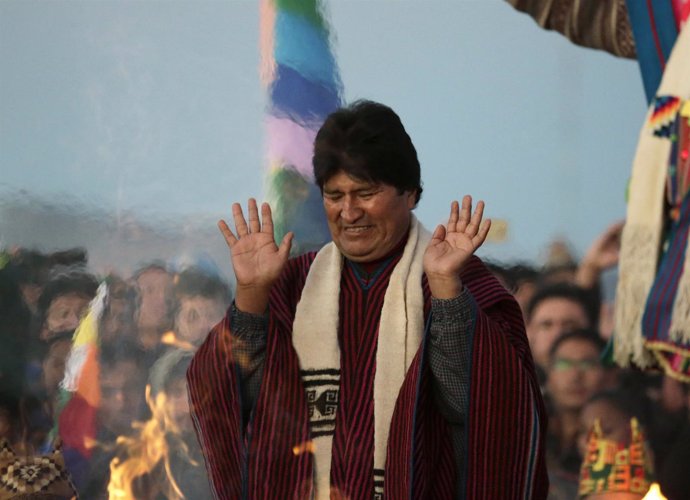Bolivia's President Evo Morales attends a ceremony marking 10 years of his admin