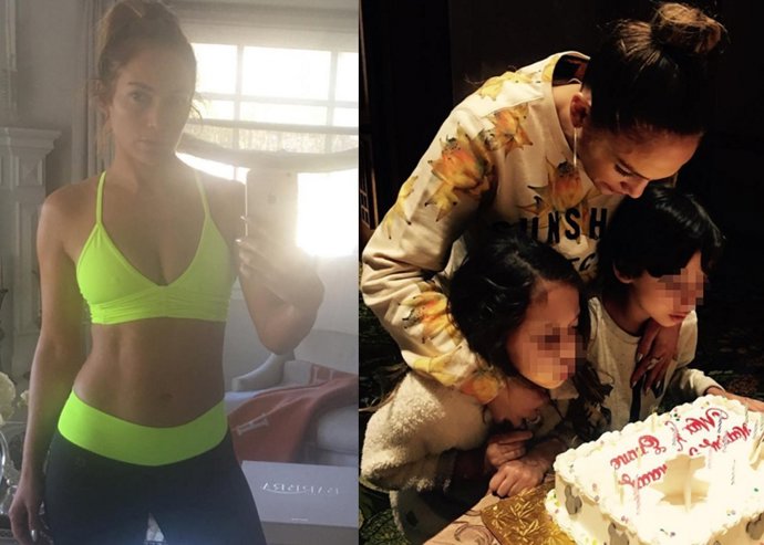 JLO PRESUME DE ABDOMINALES Y DE MELLIZOS