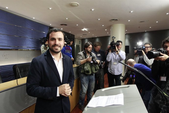 Rueda de prensa de Alberto Garzón tras reunirse con Pablo Iglesias