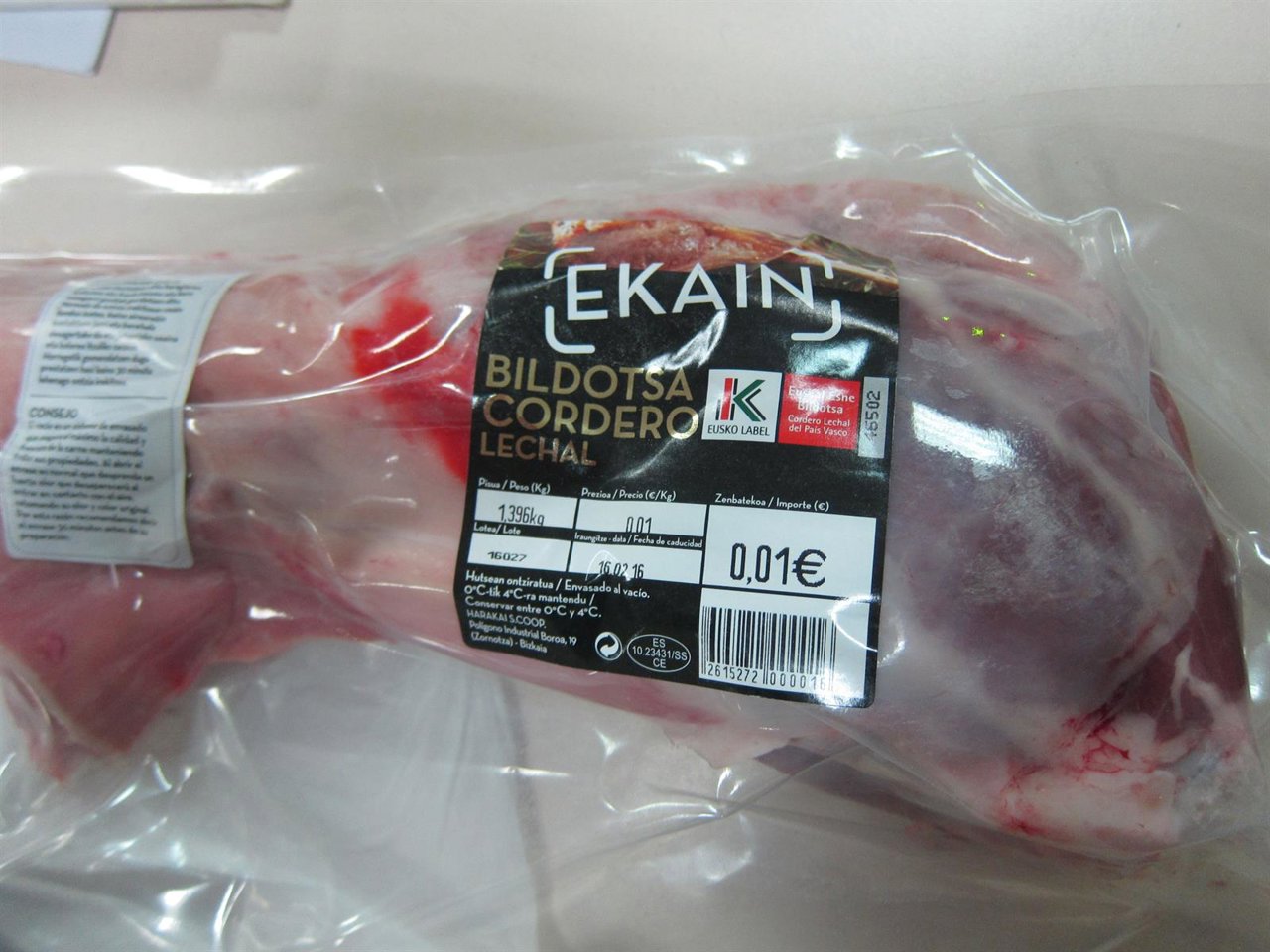 Cordero lechal con Eusko Label