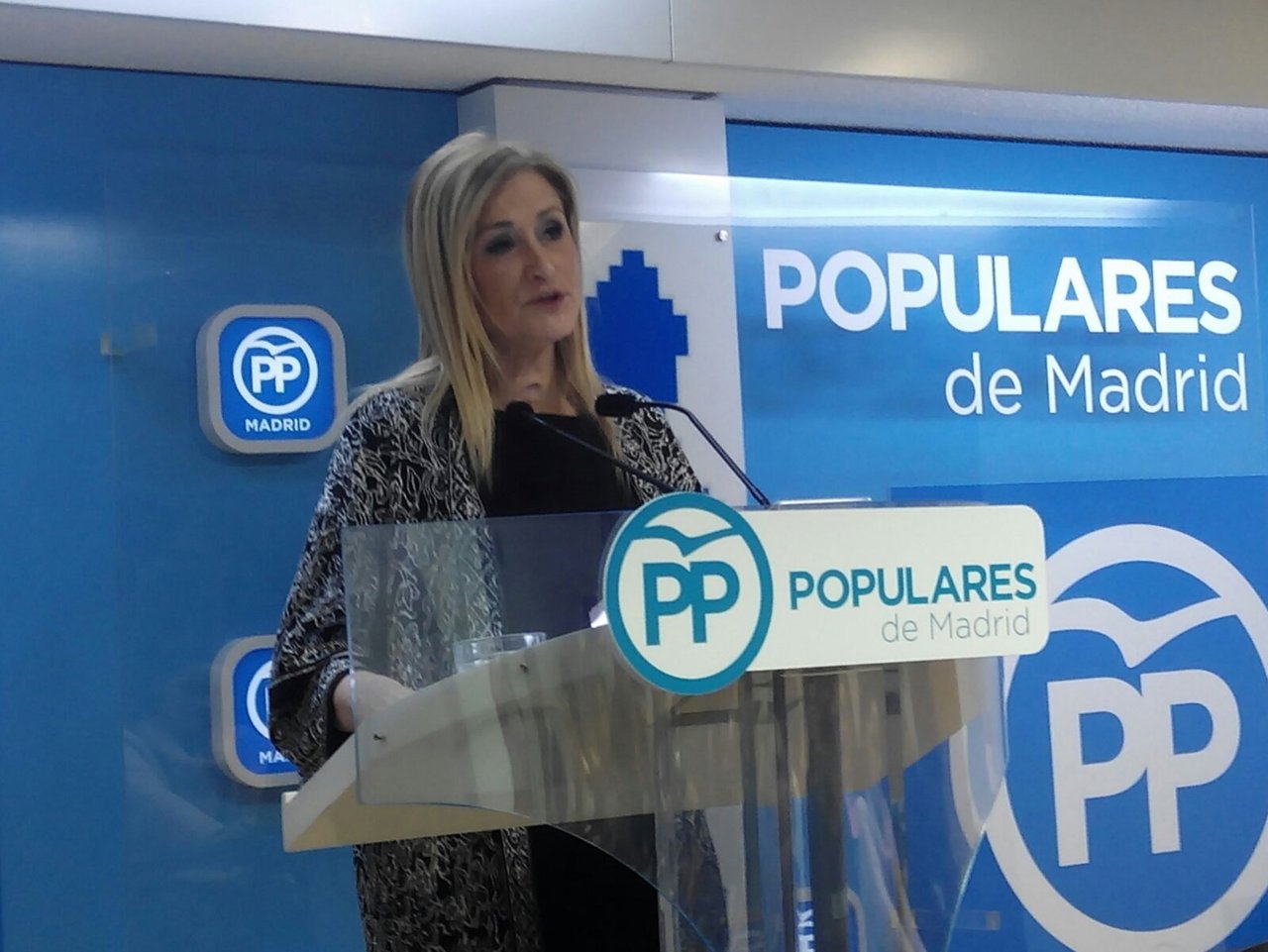 Cristina Cifuentes en la sede del PP de Madrid
