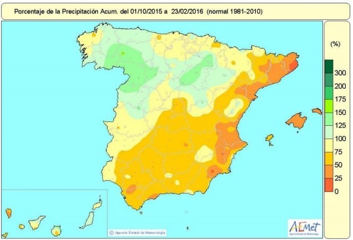 Distribución de las lluvias desde el 1 de octubre de 2015