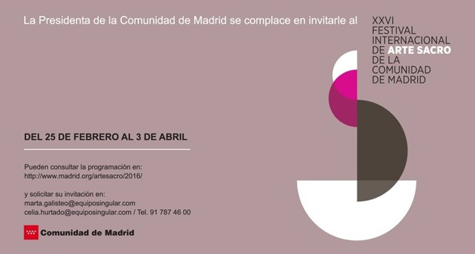 INVITACIÓN XXVI EDICIÓN FESTIVAL INTERNACIONAL DE ARTE SACRO