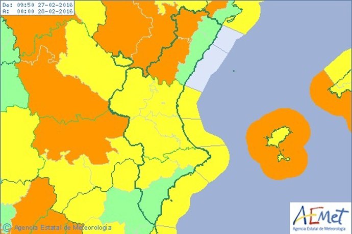 Alerta naranja y amarilla en la Comunitat por fuertes rachas de viento