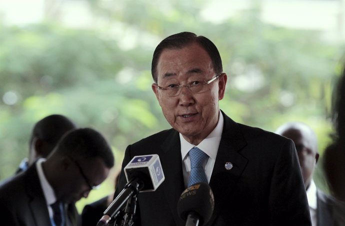El secretario general de la ONU, Ban Ki Moon, en Abuya, Nigeria
