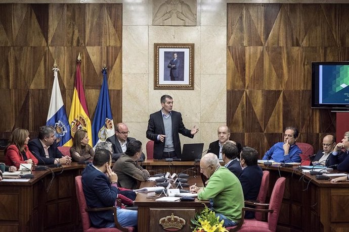 Un instante de la reunión celebrada en el Cabildo de La Palma