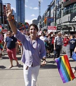 Liberal Party of Canada leader Trudeau marches during the gay pride parade in To