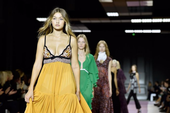 A model walks the runway during the Giambattista Valli show as part of the Paris