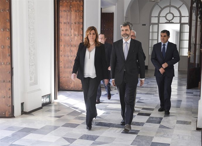 Susana Díaz y Carlos Lesmes en San Telmo antes de la firma del convenio