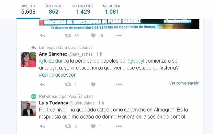 Tweet de Ana Sánchez critiado por Carriedo