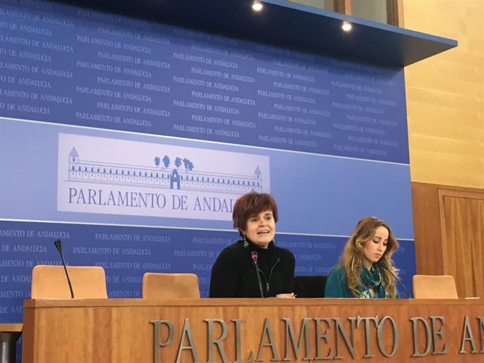 Las diputadas de Podemos Esperanza Gómez y Mercedes Barranco en rueda de prensa