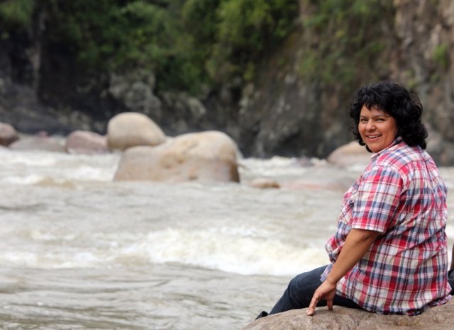 Berta Caceres stands at the Gualcarque River in the Rio Blanco region of western