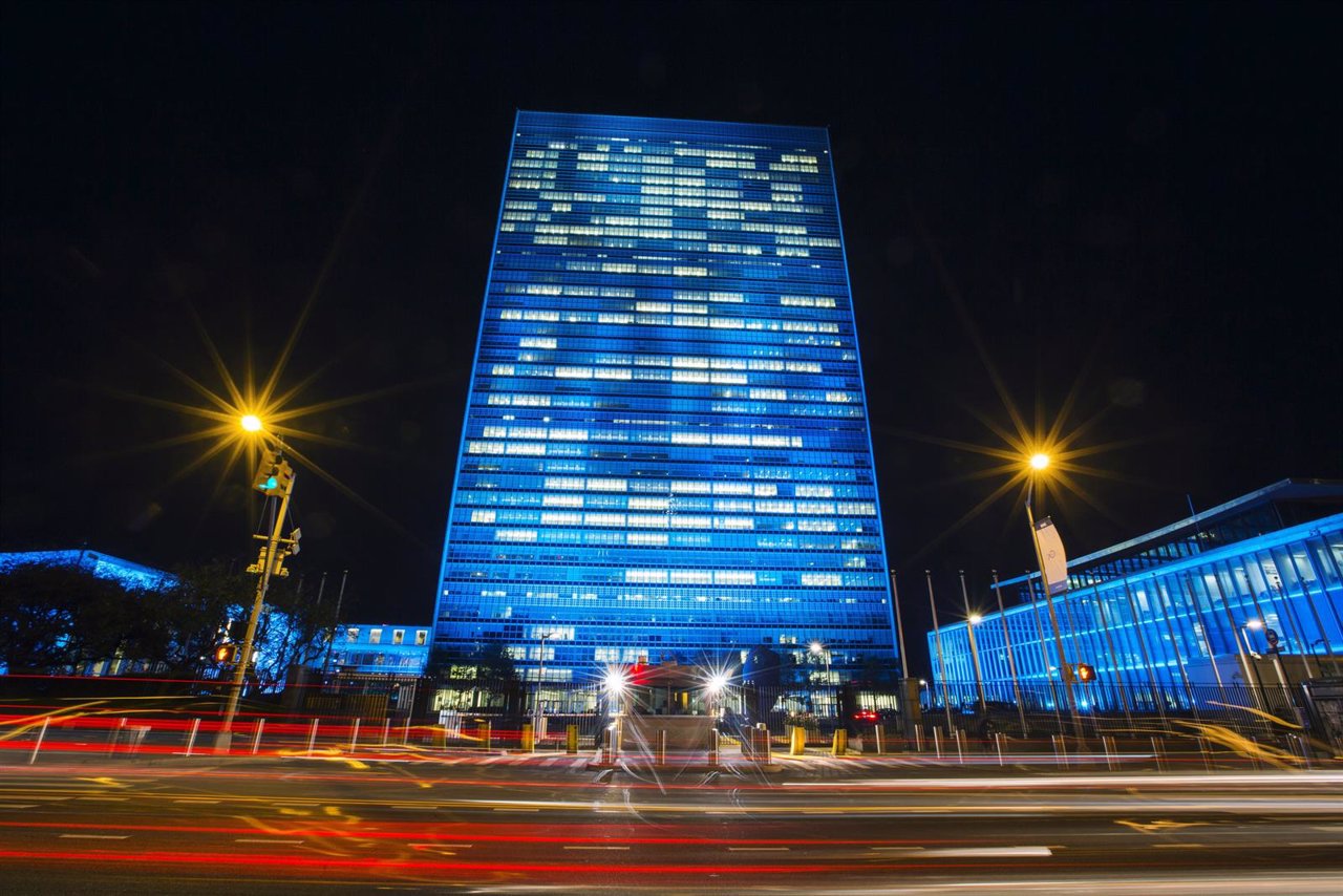 La sede de la ONU durante la celebración de su 70º aniversario